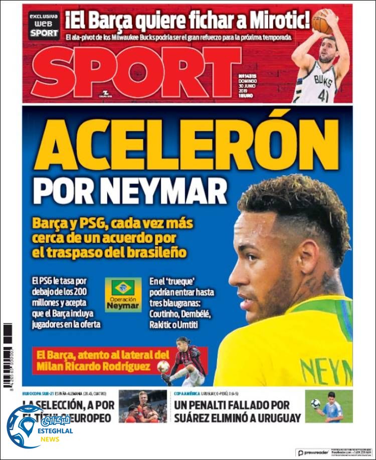 روزنامه ورزشی اسپورت یکشنبه 9 تیر 1398