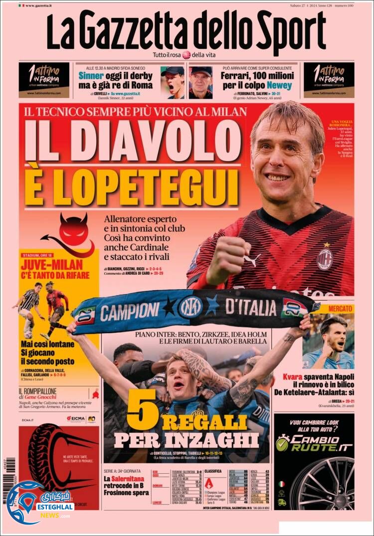 روزنامه ورزشی ;گاتزتا دلو اسپورت شنبه 8 اردیبهشت 1403 