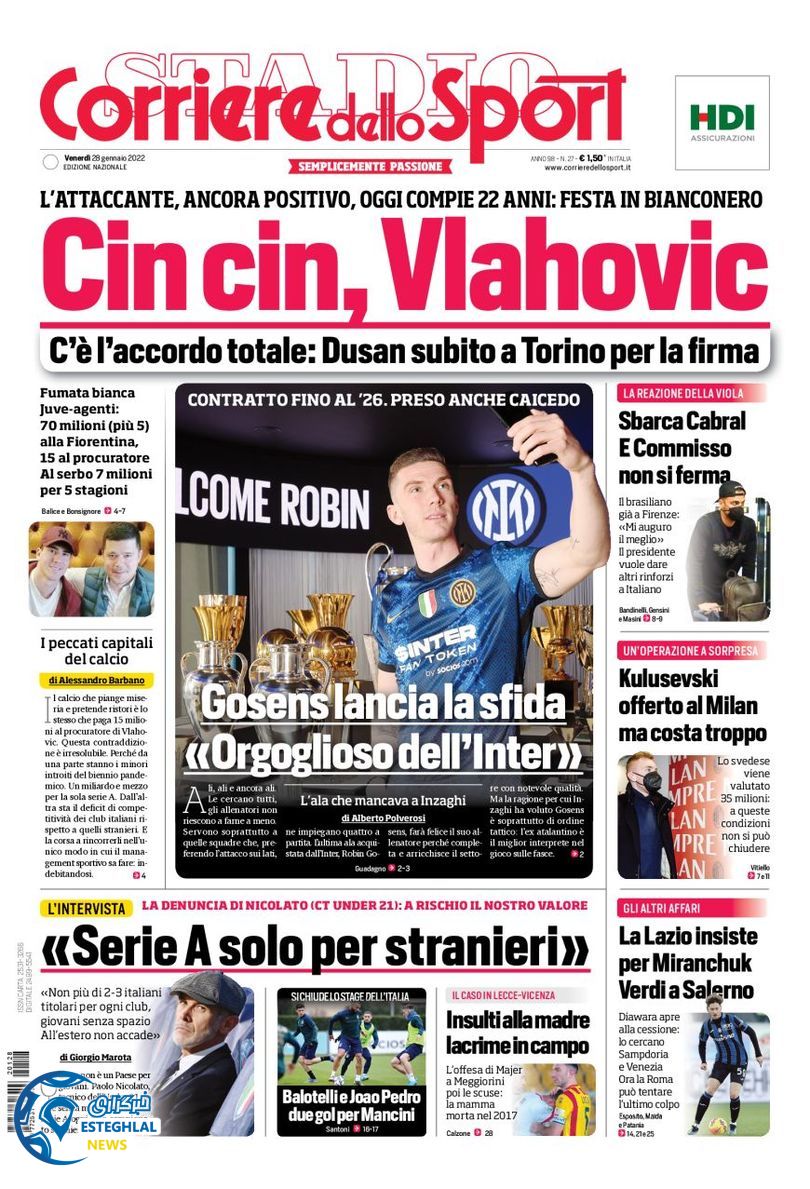 روزنامه ورزشی کوریره دلو اسپورت جمعه 8 بهمن 1400