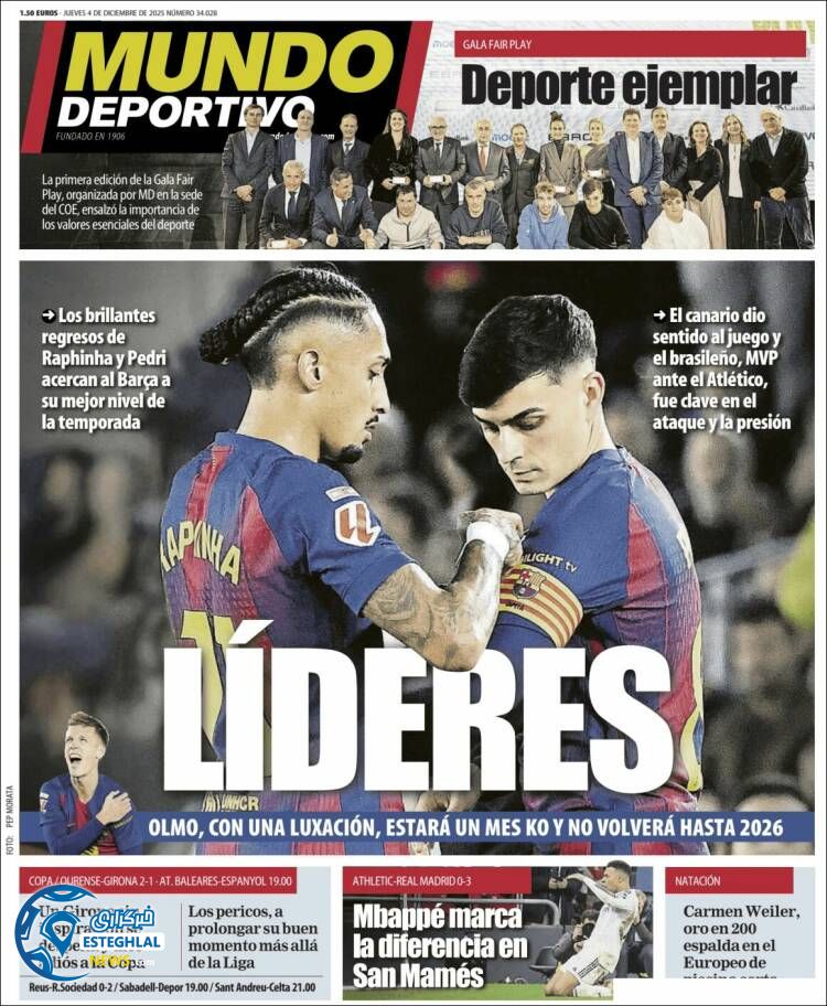 روزنامه  ورزشی موندو دپورتیوو پنجشنبه 13 آذر 1404 