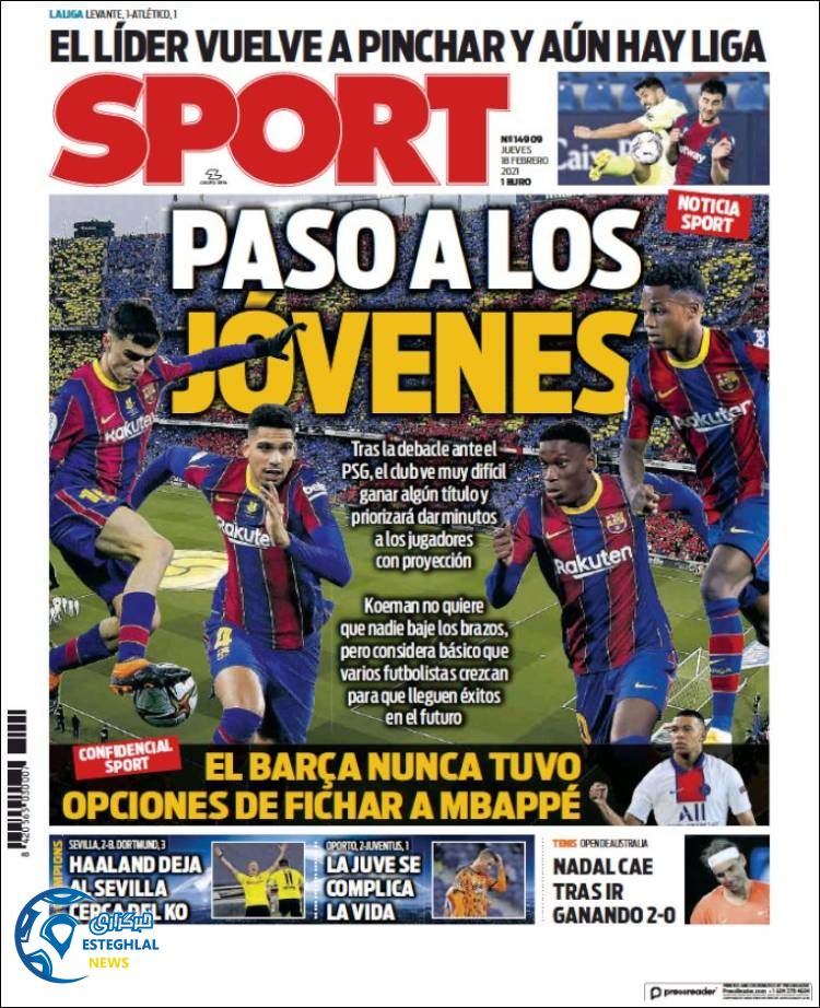 روزنامه ورزشی اسپورت پنجشنبه 30 بهمن 1399