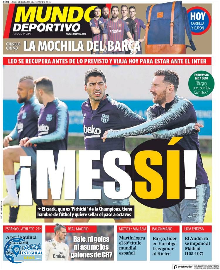 روزنامه ورزشی موندو دپورتیوو دوشنبه 14 آبان 1397