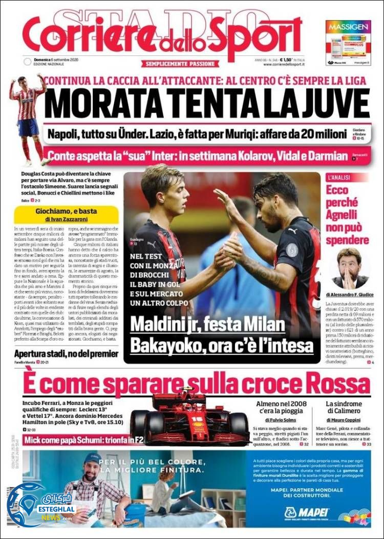 روزنامه ورزشی کوریره دلو اسپورت یکشنبه 16 شهریور 1399