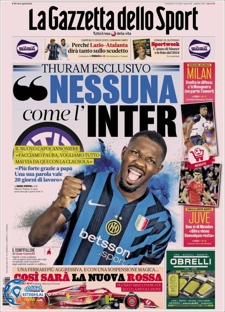 روزنامه ورزشی گاتزتا دلو اسپورت جمعه 7 دی 1403