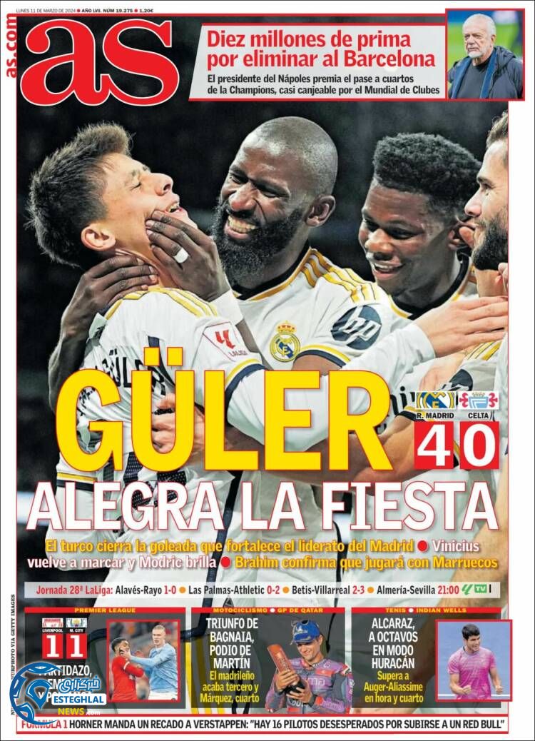 روزنامه ورزشی آ اس دوشنبه 21 اسفند 1402 