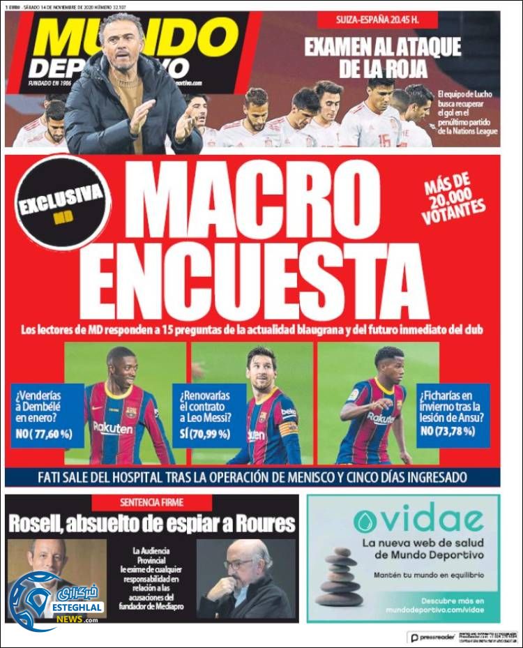 روزنامه ورزشی موندو دپورتیوو شنبه 24 آبان 1399