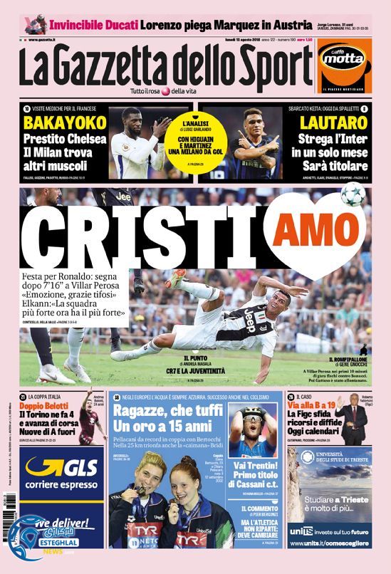 روزنامه ورزشی گاتزتا دلو اسپورت دوشنبه 22 مرداد 1397