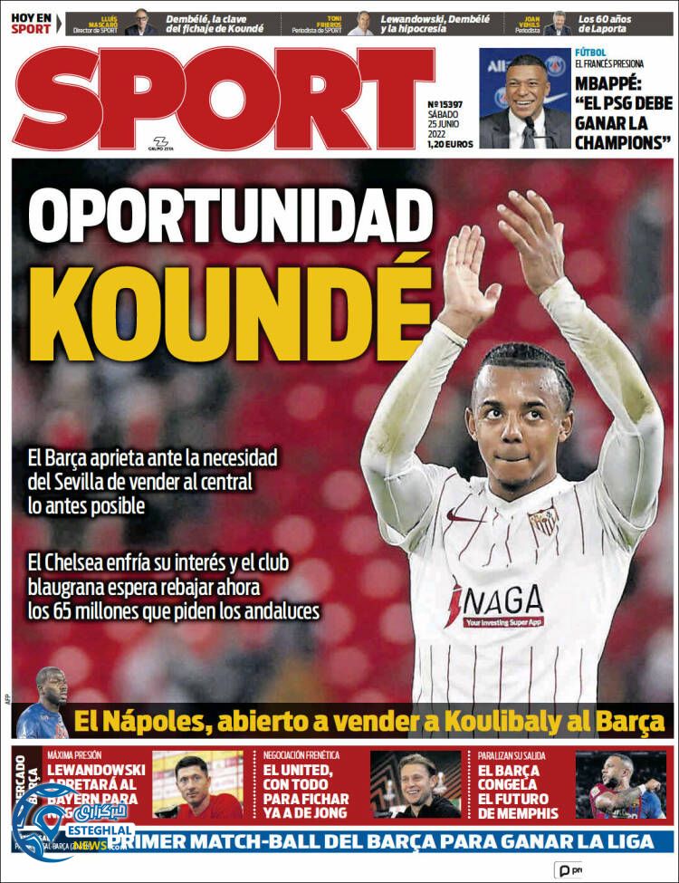 روزنامه ورزشی اسپورت شنبه 4 تیر 1401