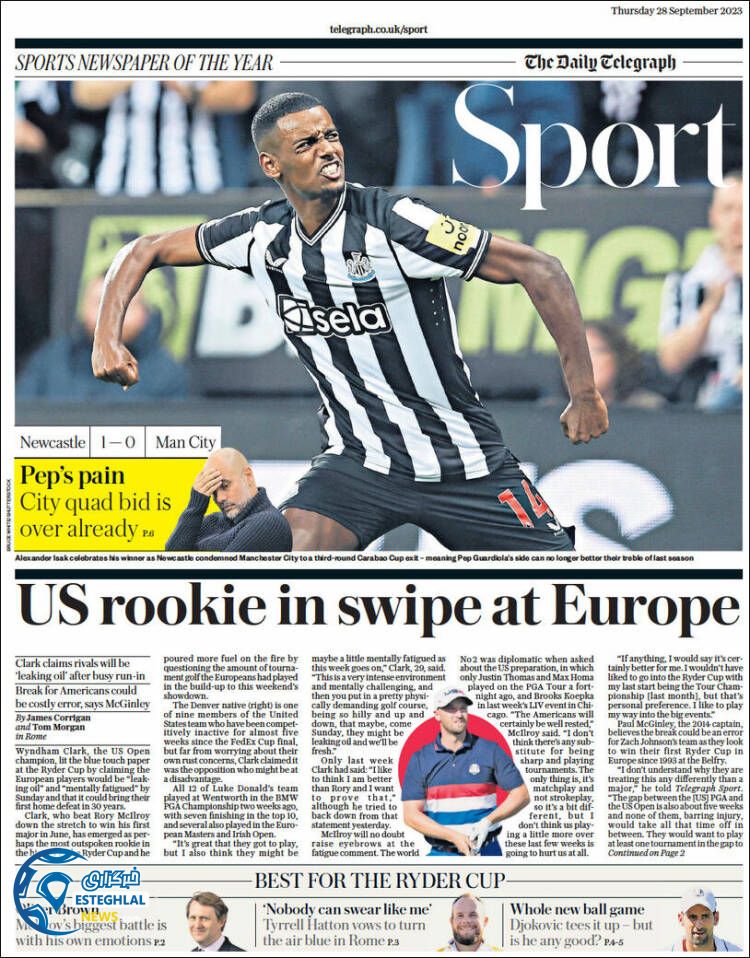 روزنامه ورزشی تلگراف اسپورت پنجشنبه 6 مهر 1402