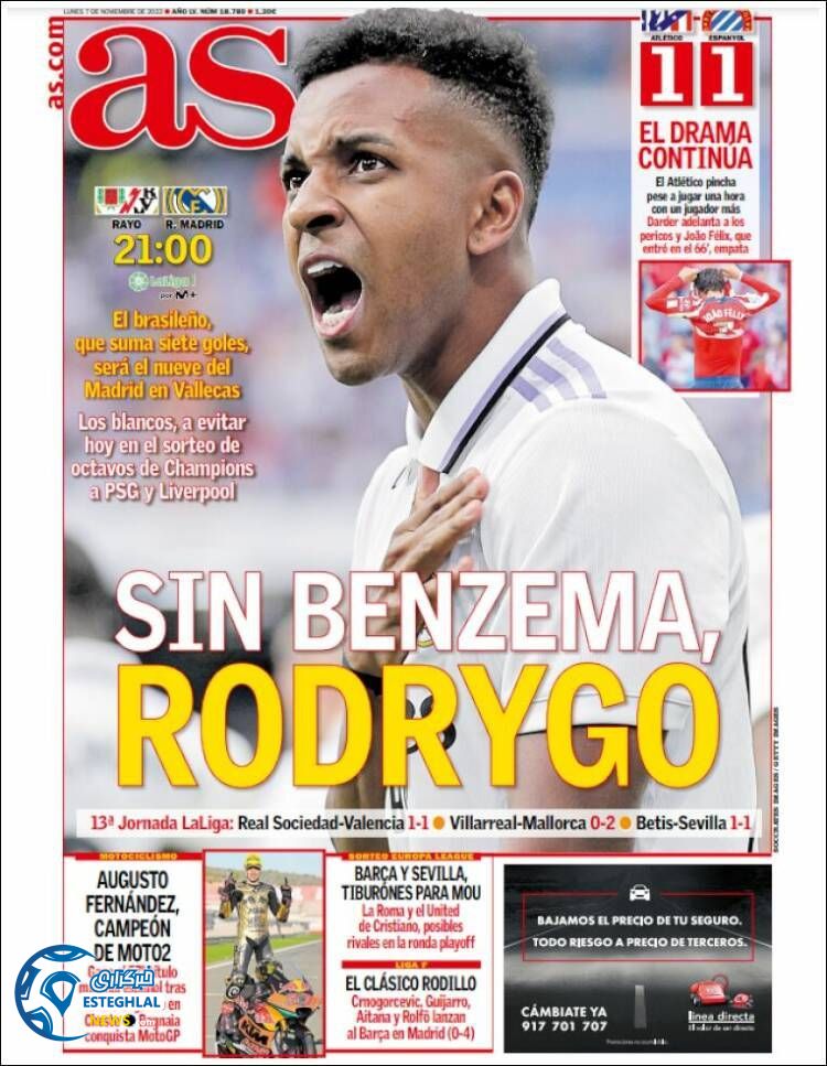 روزنامه  ورزشی آ اس دوشنبه 16 آبان 1401 