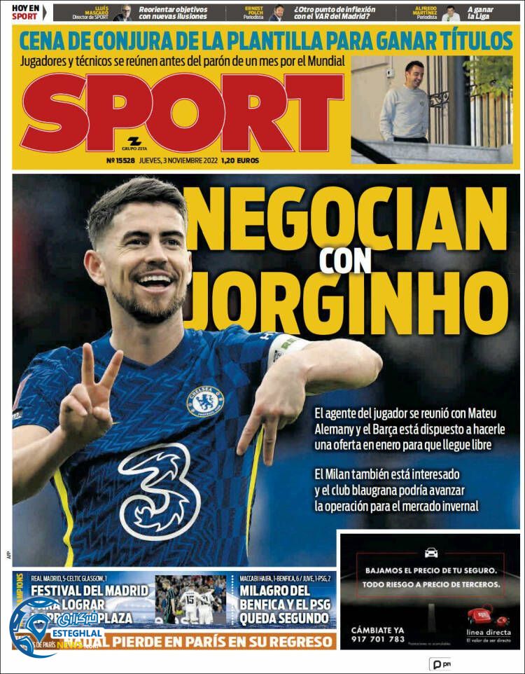 روزنامه ورزشی اسپورت پنچشنبه 12 آبان 1401