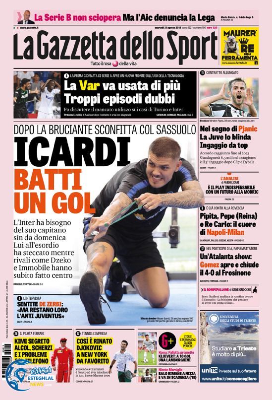 روزنامه ورزشی گاتزتا دلو اسپورت سه شنبه 30 مرداد 1397