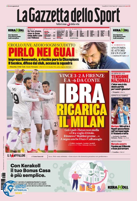 روزنامه ورزشی گاتزتا دلو اسپورت دوشنبه 2 فروردین 1400