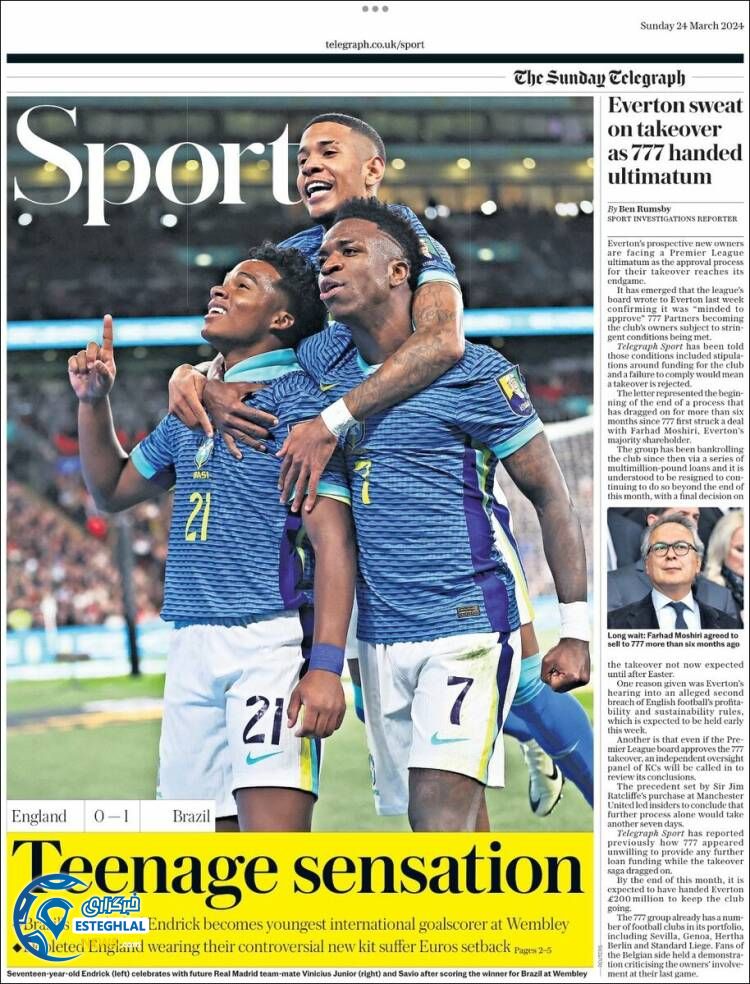 روزنامه ورزشی تلگراف اسپورت یکشنبه 5 فروردین 1403 