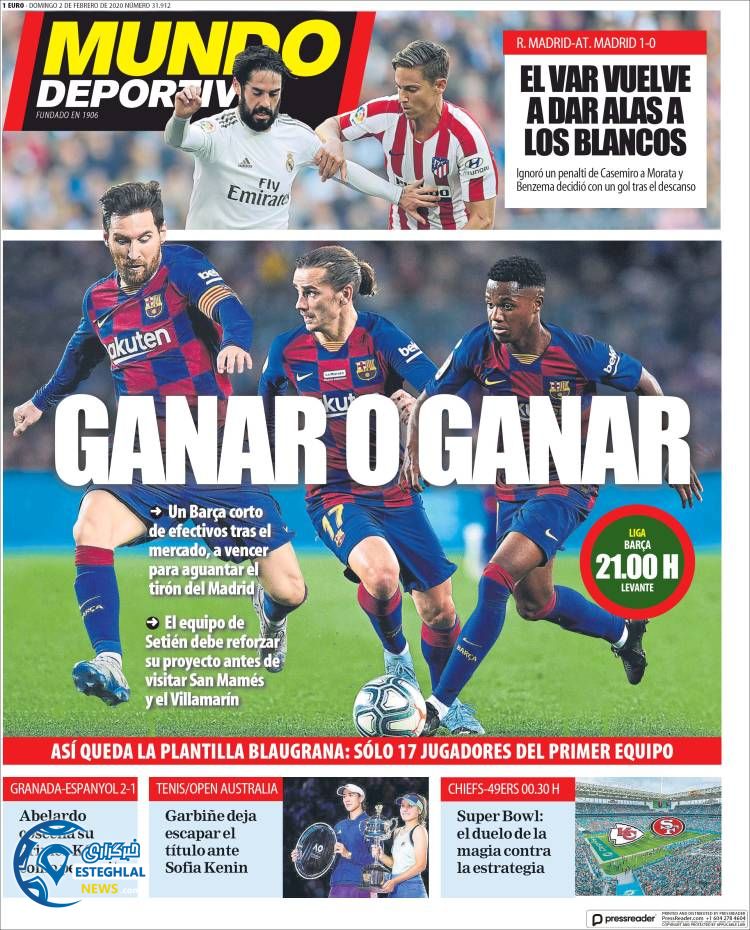 روزنامه ورزشی موندو دپورتیوو یکشنبه 13 بهمن 1398