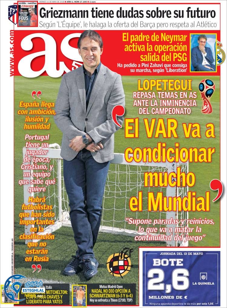 روزنامه ورزشی آ اس جمعه 21 اردیبهشت 1397