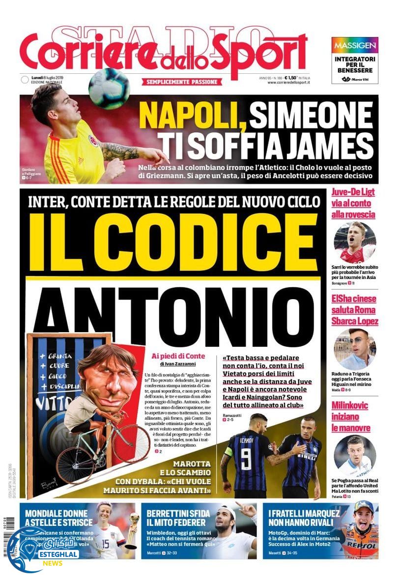 روزنامه ورزشی کوریره دلو اسپورت دوشنبه 17 تیر 1398