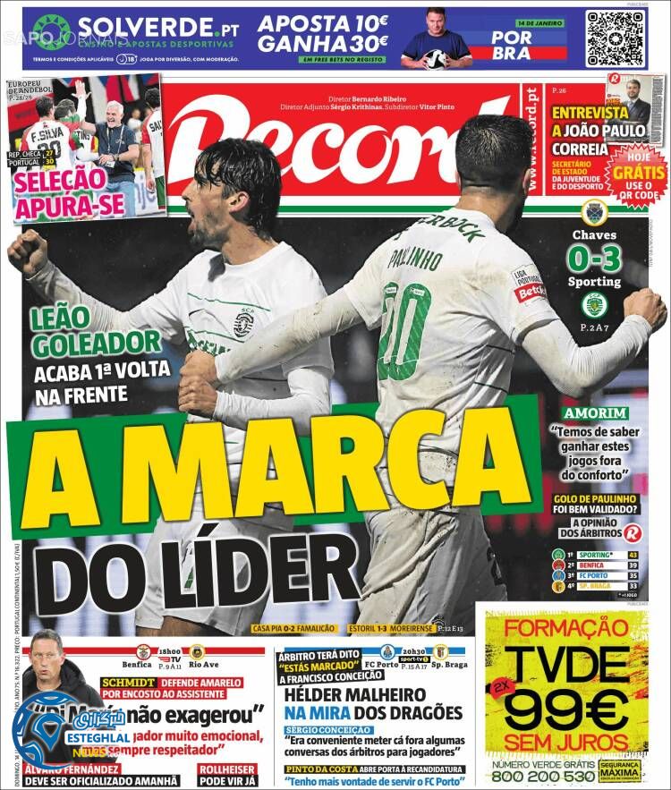 روزنامه ورزشی رکورد یکشنبه 24 دی 1402  