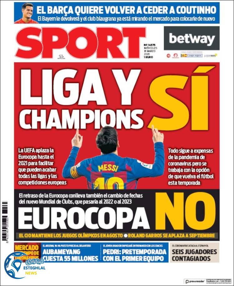 روزنامه ورزشی اسپورت چهارشنبه 28 اسفند 1398