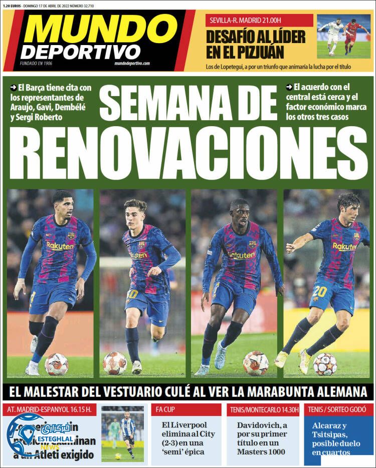 روزنامه ورزشی موندو دپورتیوو یکشنبه 28 فروردین 1401