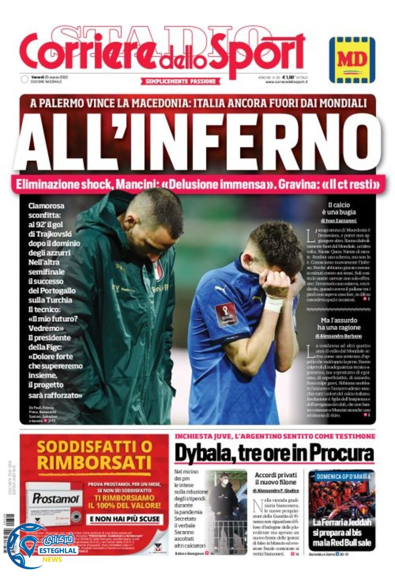 روزنامه ورزشی کوریره دلو اسپورت جمعه 5 فروردین 1401