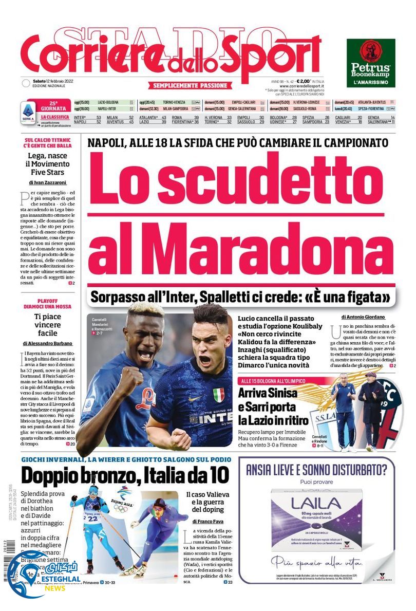 روزنامه ورزشی کوریره دلو اسپورت شنبه 23 بهمن 1400