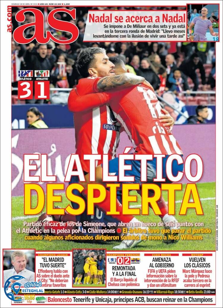 روزنامه ورزشی آ اس یکشنبه 9 اردیبهشت 1403 