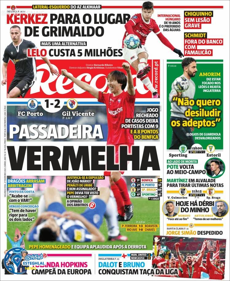 روزنامه ورزشی رکورد دوشنبه 8 اسفند 1401 