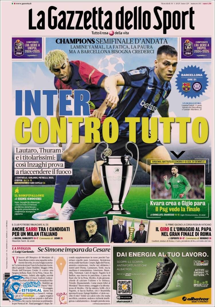 روزنامه ورزشی گاتزتا دلو اسپورت جهارشنبه 10 اردیبهشت 1404  