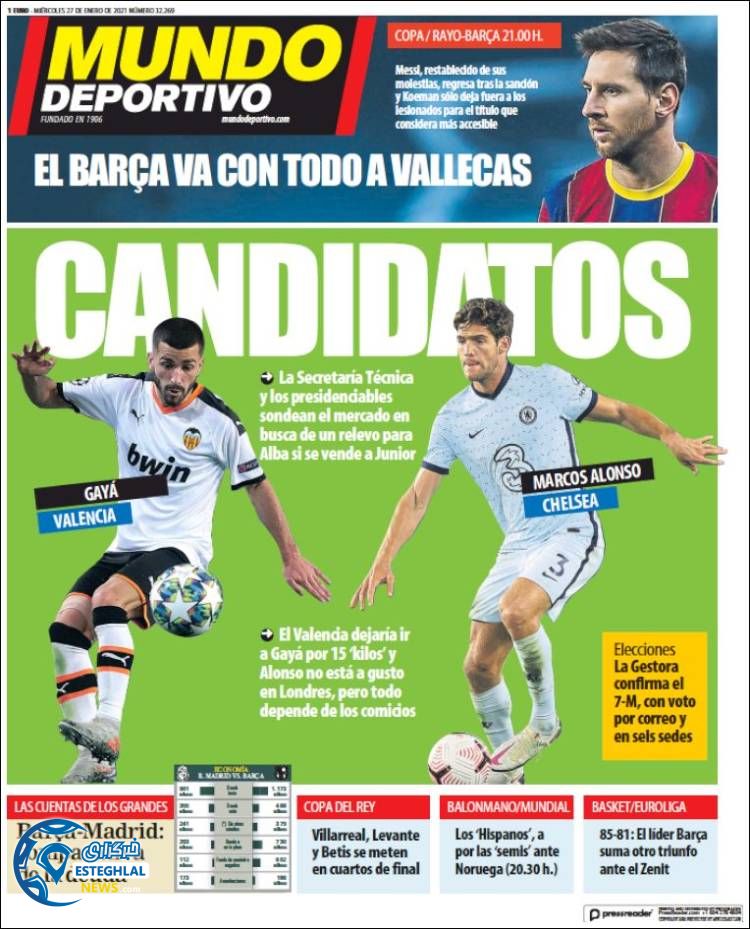 روزنامه ورزشی موندو دپورتیوو چهارشنبه 8 بهمن 1399