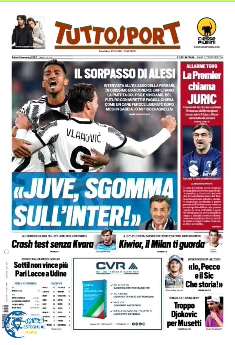 روزنامه ورزشی توتو اسپورت شنبه 14 آبان 1401 