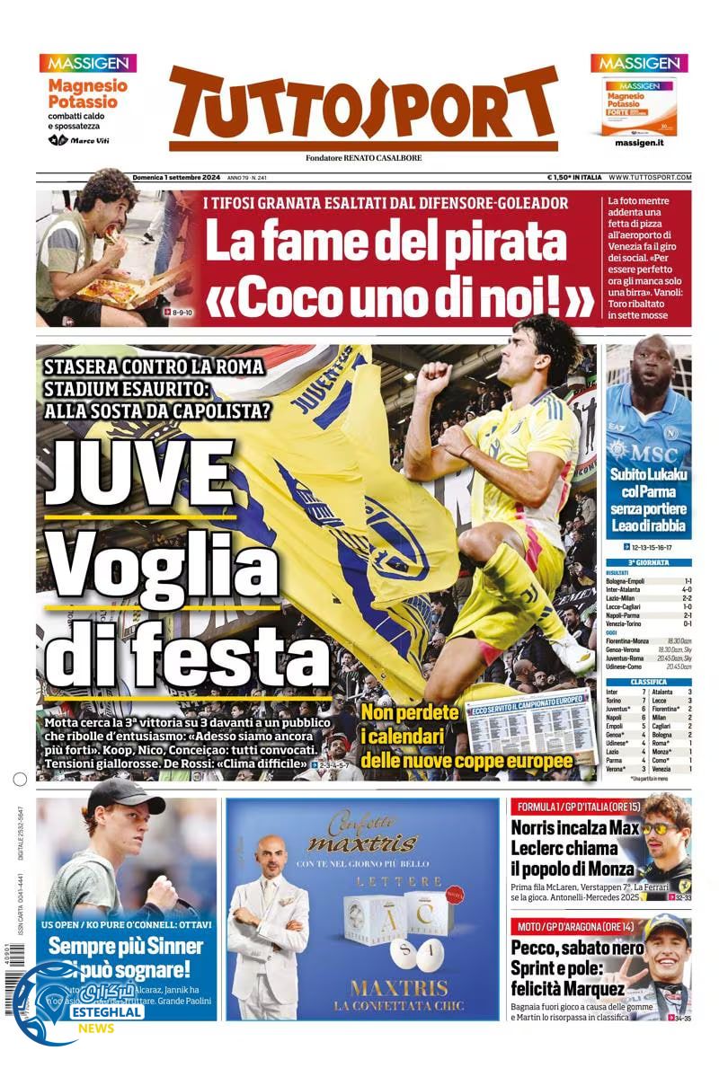 روزنامه ورزشی توتو اسپورت یکشنبه 11 شهریور 1403 