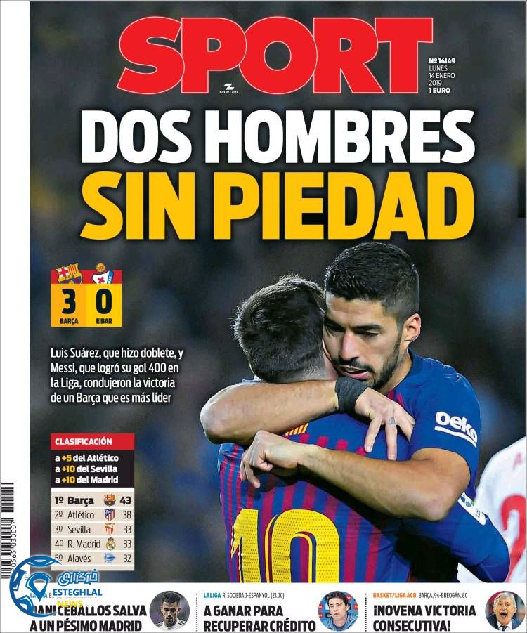 روزنامه ورزشی اسپورت دوشنبه 24 دی 1397