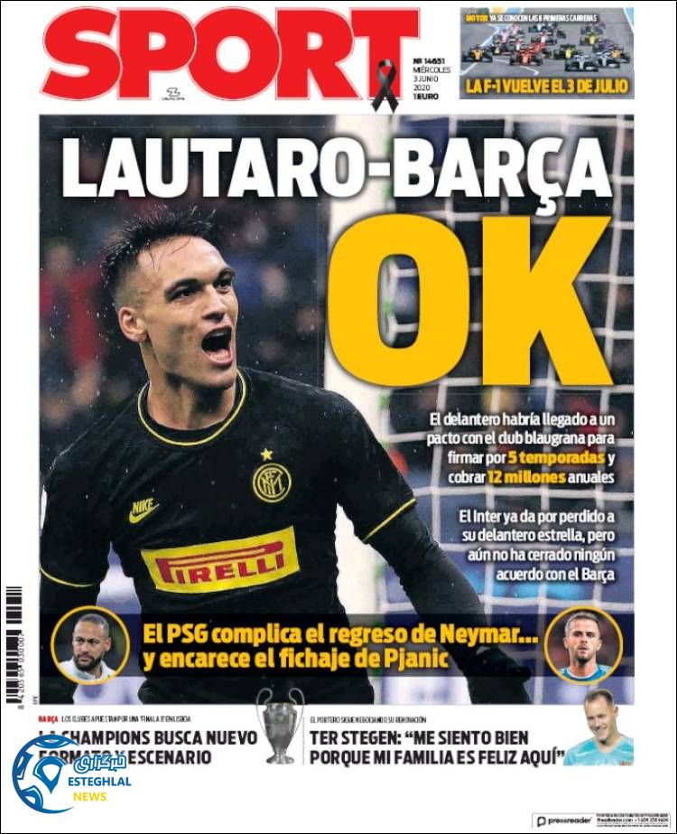 روزنامه ورزشی اسپورت چهارشنبه 14 خرداد 1399