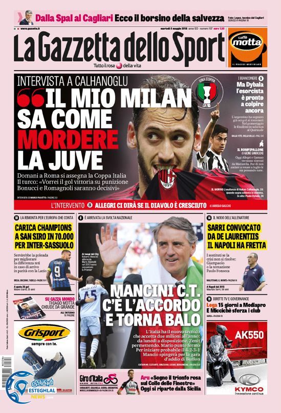 روزنامه گاتزتا دلو اسپورت سه شنبه 18 اردیبهشت 1397