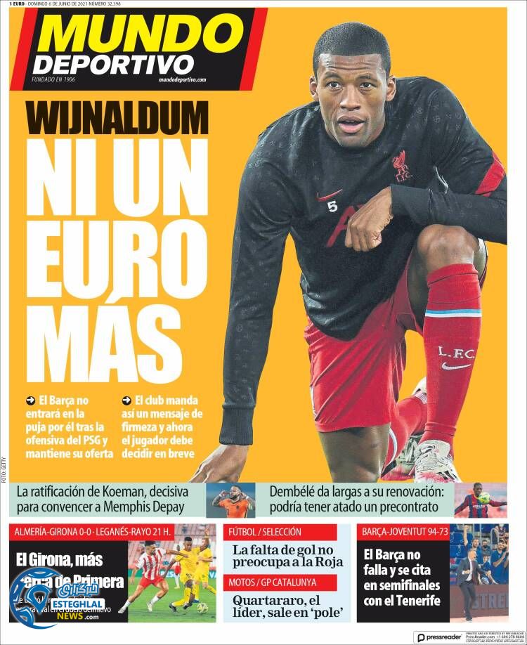 روزنامه ورزشی موندو دپورتیوو یکشنبه 16 خرداد 1400