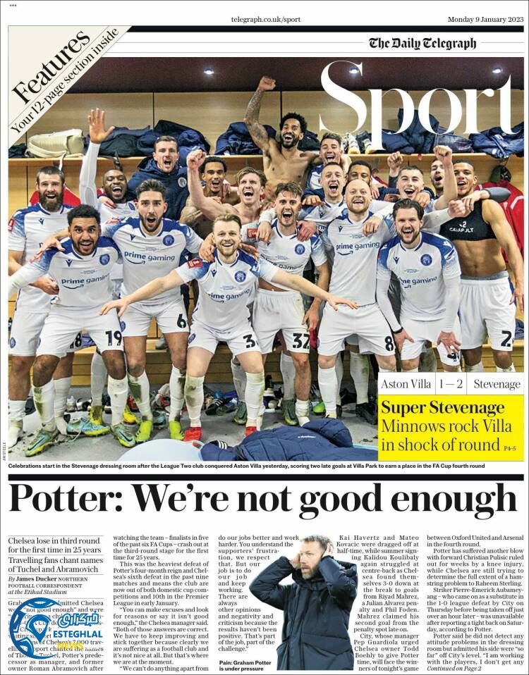 روزنامه ورزشی تلگراف اسپورت دوشنبه 19 دی 1401 