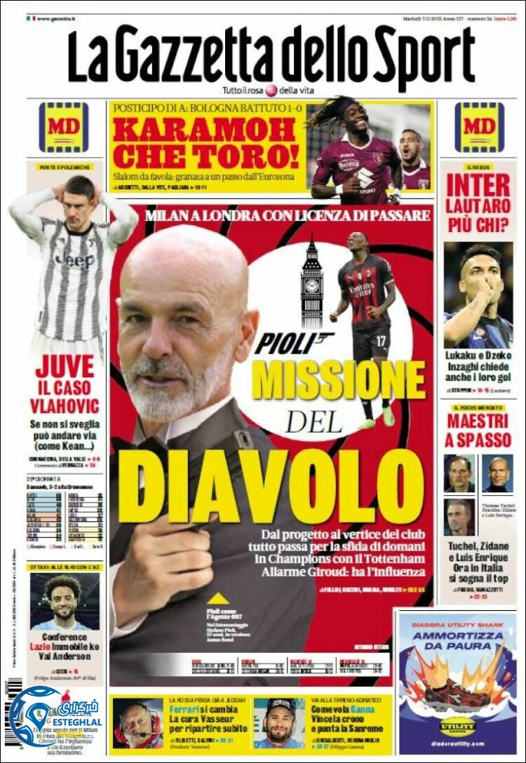 روزنامه ورزشی گاتزتا دلو اسپورت سه شنبه 16 اسفند 1401 