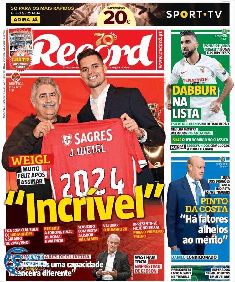 روزنامه ورزشی رکورد جمعه 13 دی 1398