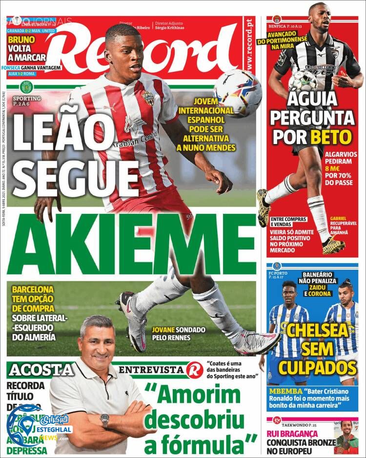 روزنامه ورزشی رکورد جمعه 20 فروردین 1400