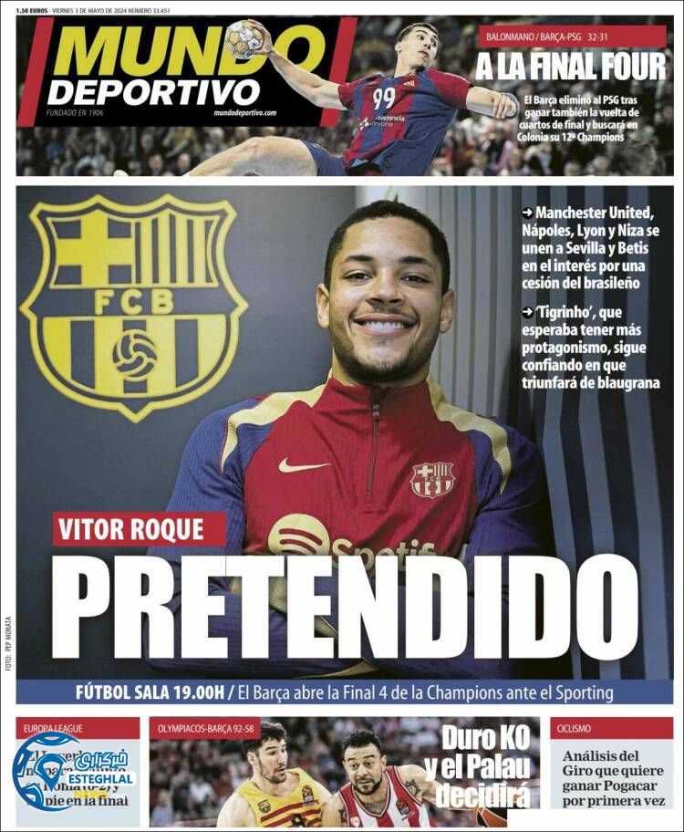 روزنامه  ورزشی موندو دپورتیوو جمعه 14 اردیبهشت 1403 