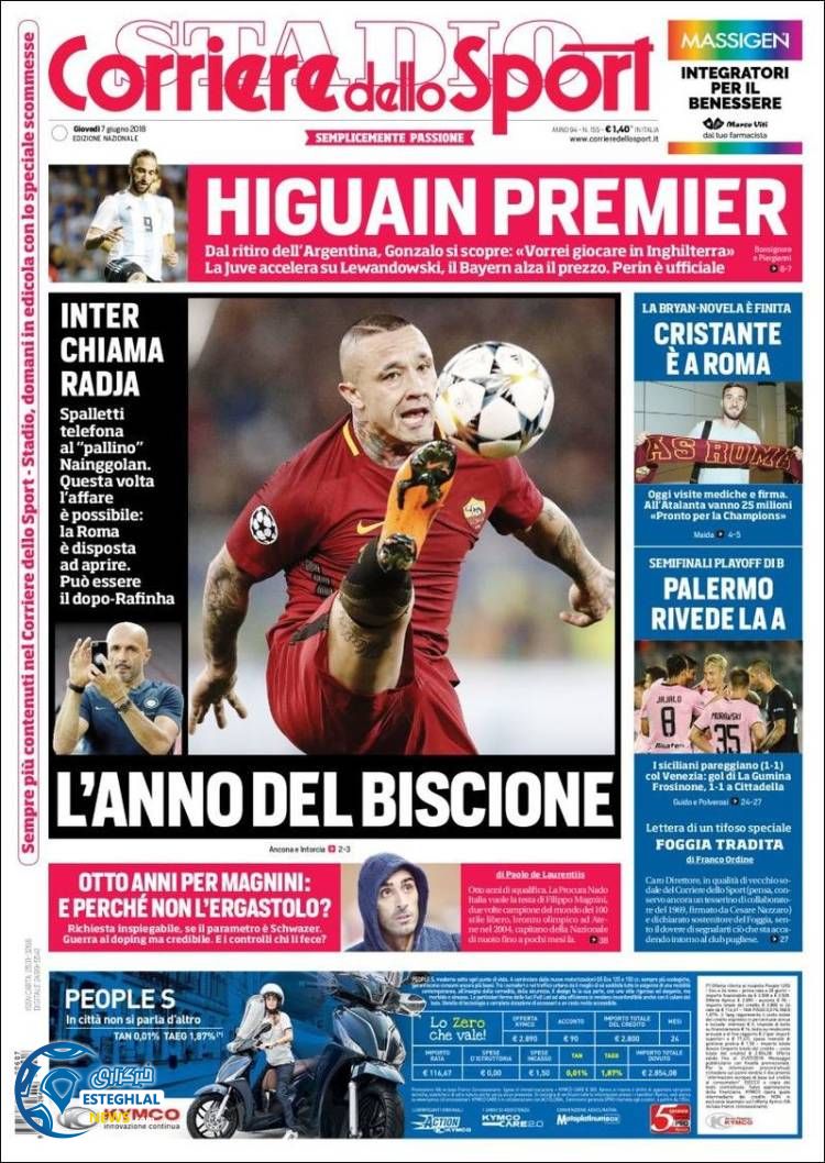 روزنامه ورزشی کوریره دلو اسپورت پنجشنبه 17 خرداد 1397