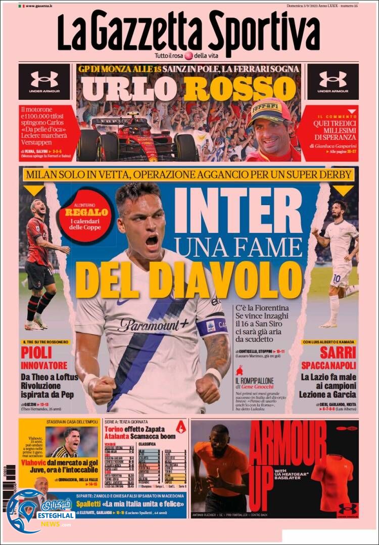 روزنامه  ورزشی گانزتا دلو اسپورت یکشنبه 12 شهریور 1402