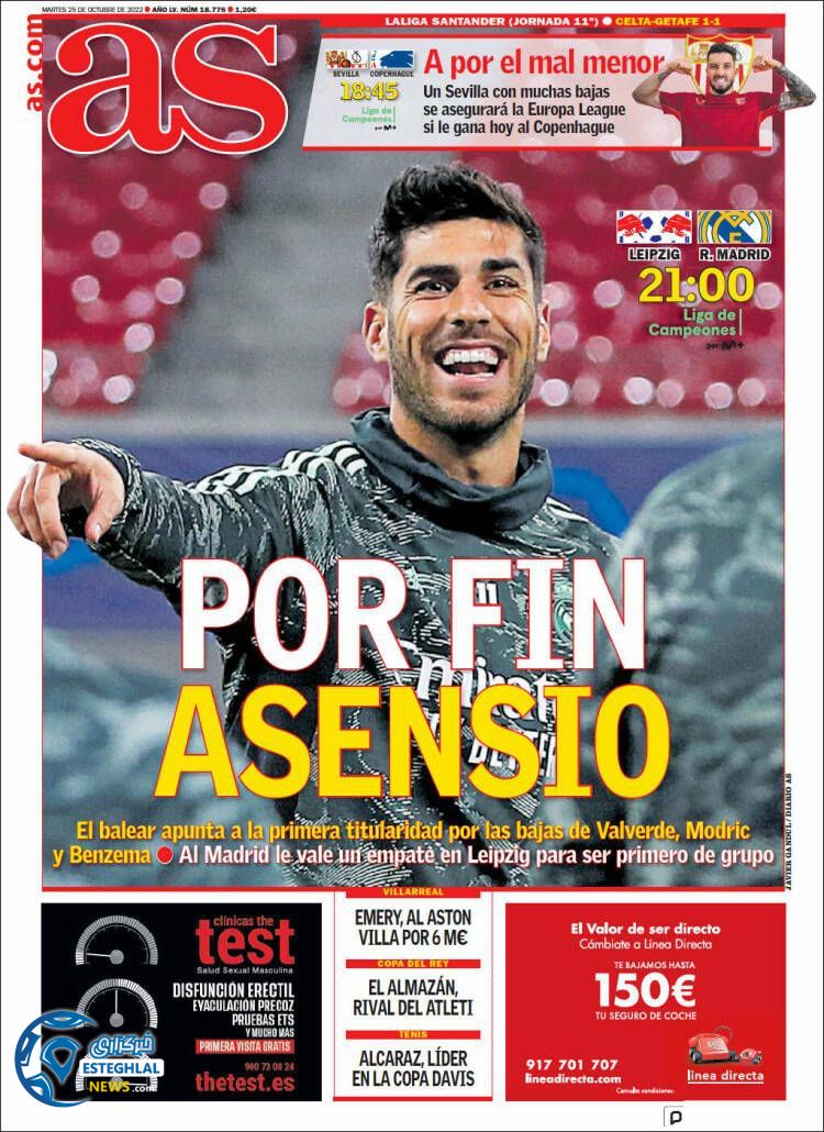 روزنامه ورزشی آ اس سه شنبه 3 آبان 1401 