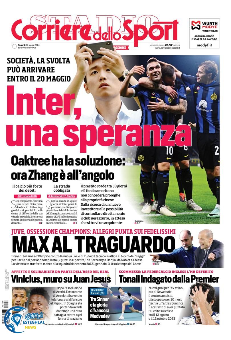 روزنامه ورزشی کوریره دلو اسپورت جمعه 10 فروردین 1403 