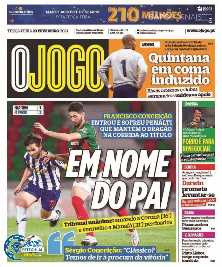 روزنامه ورزشی جوگو سه شنبه 5 اسفند 1399