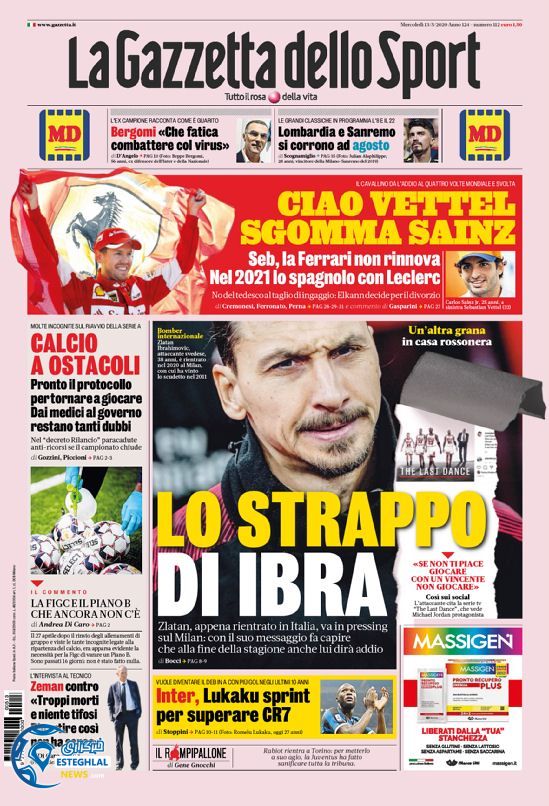 روزنامه ورزشی گاتزتا دلو اسپورت چهارشنبه 24 اردیبهشت 1399