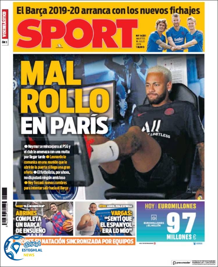 روزنامه ورزشی اسپورت سه شنبه 25 تیر 1398