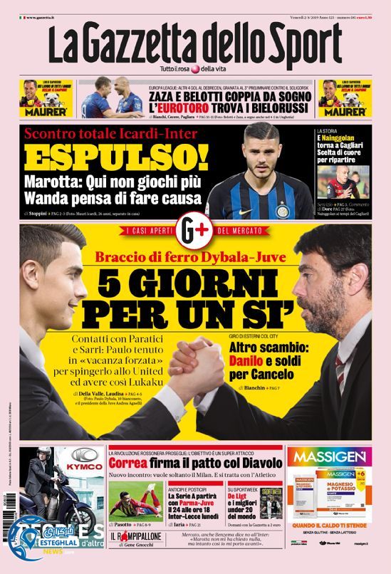 روزنامه ورزشی گاتزتا دلو اسپورت جمعه 11 مرداد 1398