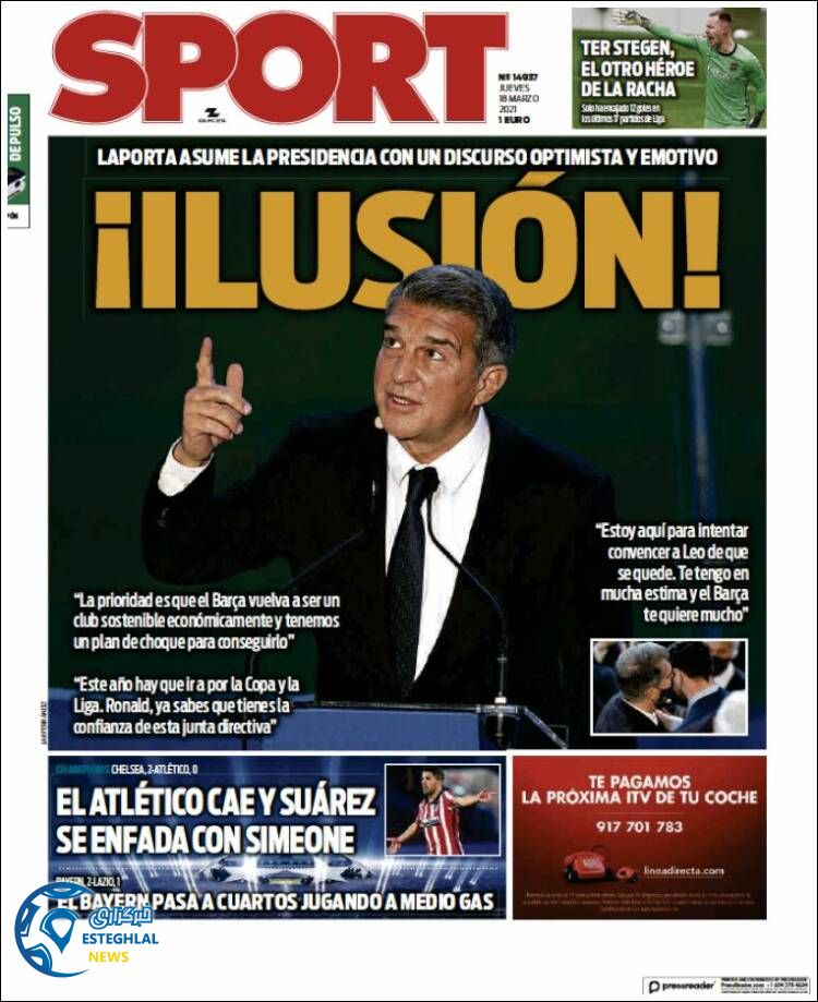 روزنامه ورزشی اسپورت پنجشنبه 28 اسفند 1399